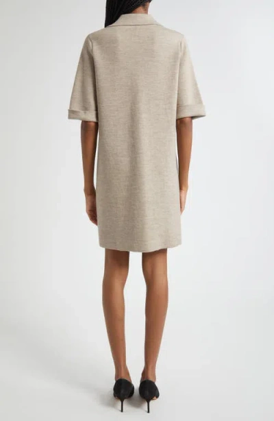 Veronica Beard Madden Merino Wool Mini Shirtdress In Oatmeal Melange In Brown