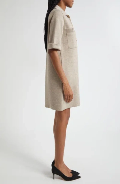 Veronica Beard Madden Merino Wool Mini Shirtdress In Oatmeal Melange In Brown