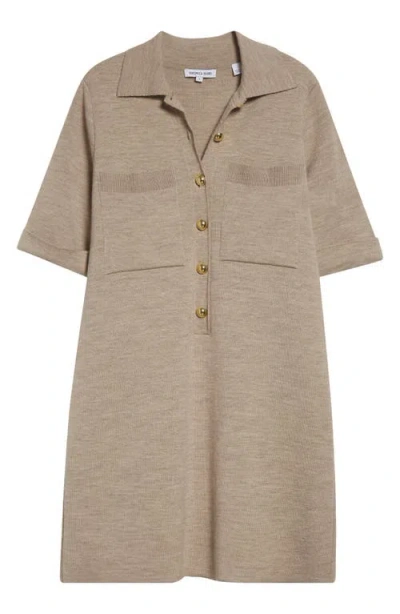 Veronica Beard Madden Merino Wool Mini Shirtdress In Oatmeal Melange In Brown