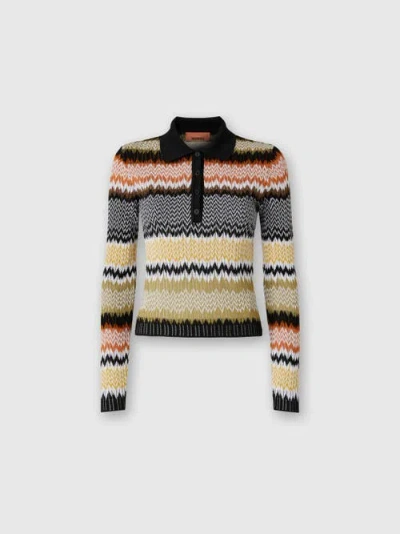 Missoni Long Sleeve Polo With Revisited Chevron Pattern In Multi