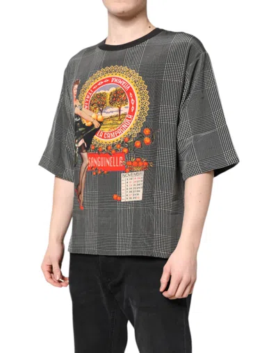 Dolce & Gabbana Black White Graphic Print Short Sleeve T-shirt In Gray