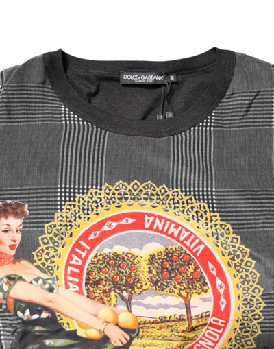 Dolce & Gabbana Black White Graphic Print Short Sleeve T-shirt In Gray