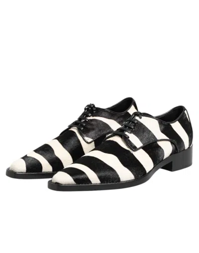 Dolce & Gabbana Black White Zebra Pony Fur Dress Shoes In Black