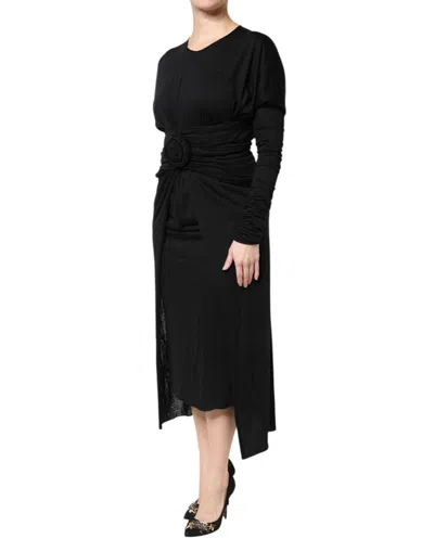 Dolce & Gabbana Elegant Sheath Wrap Dress With Long Sleeves In Black