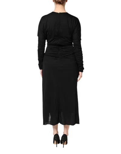 Dolce & Gabbana Elegant Sheath Wrap Dress With Long Sleeves In Black