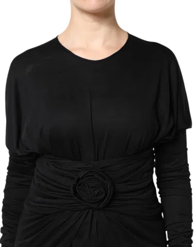 Dolce & Gabbana Elegant Sheath Wrap Dress With Long Sleeves In Black