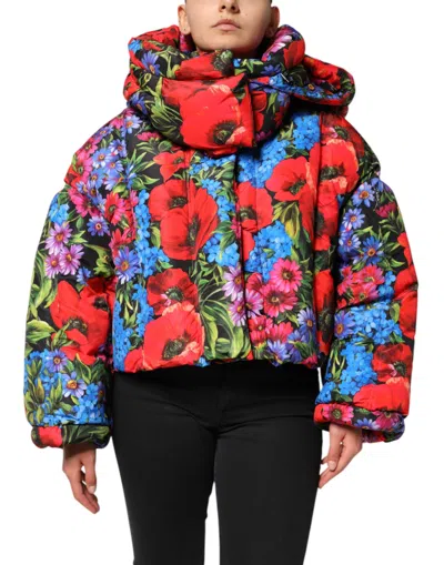 Dolce & Gabbana Cropped Padded Floral-print Shell Hooded Jacket In Multi