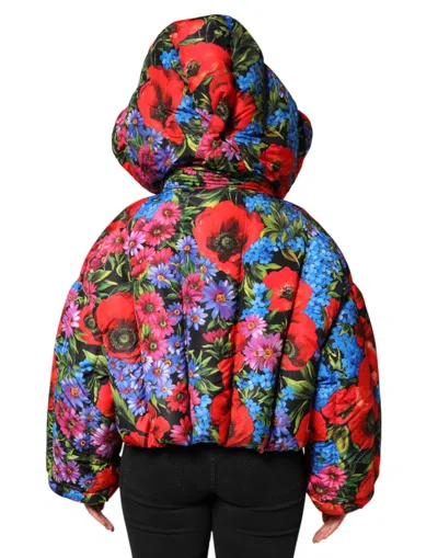 Dolce & Gabbana Cropped Padded Floral-print Shell Hooded Jacket In Multi
