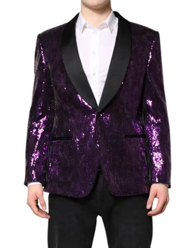 Dolce & Gabbana Purple Sicilia Sequin Embellish Coat Jacket In Purple