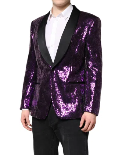 Dolce & Gabbana Purple Sicilia Sequin Embellish Coat Jacket In Purple