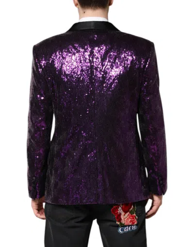 Dolce & Gabbana Purple Sicilia Sequin Embellish Coat Jacket In Purple