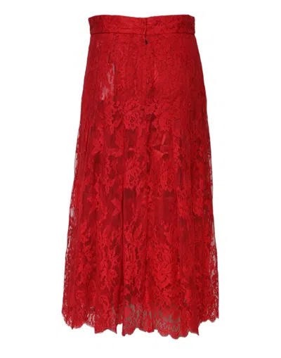 Dolce & Gabbana Red Cotton Floral Lace A-line Long Maxi Skirt In Red