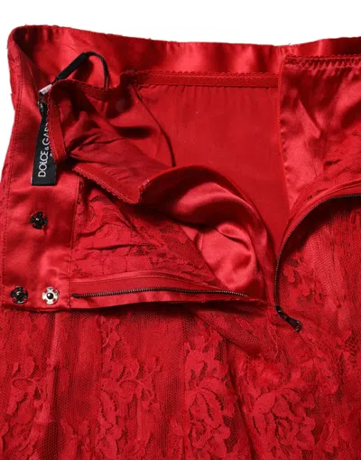 Dolce & Gabbana Red Cotton Floral Lace A-line Long Maxi Skirt In Red