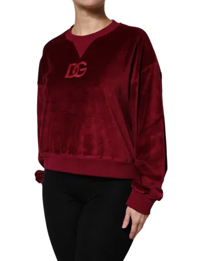 Dolce & Gabbana Red Cotton Velvet Crew Neck Pullover Sweater In Red