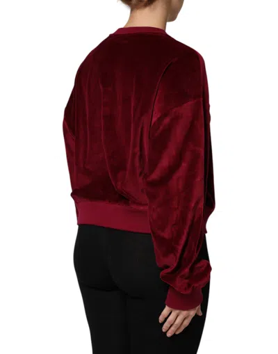 Dolce & Gabbana Red Cotton Velvet Crew Neck Pullover Sweater In Red