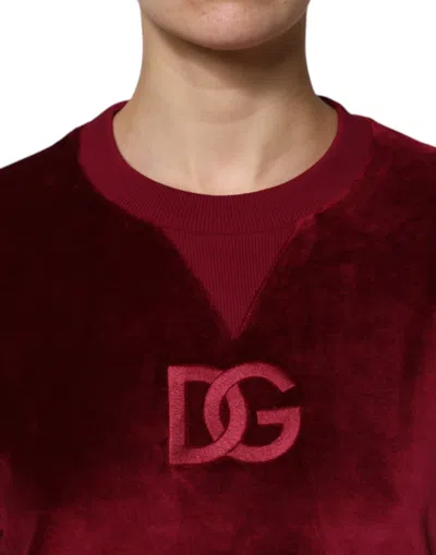 Dolce & Gabbana Red Cotton Velvet Crew Neck Pullover Sweater In Red