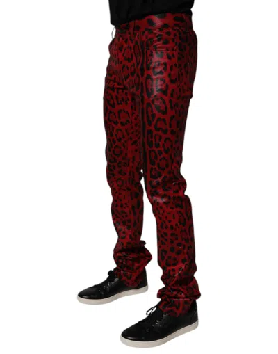 Dolce & Gabbana Red Leopard Cotton Skinny Men Denim Jeans In Red