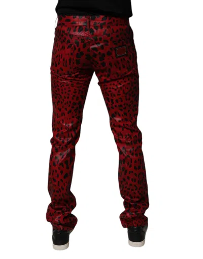 Dolce & Gabbana Red Leopard Cotton Skinny Men Denim Jeans In Red