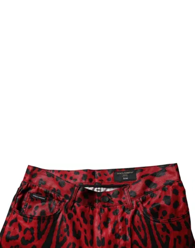 Dolce & Gabbana Red Leopard Cotton Skinny Men Denim Jeans In Red