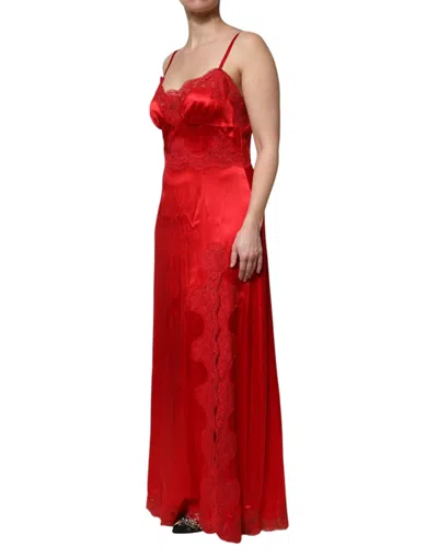 Dolce & Gabbana Red Silk Sleeveless Maxi Long Dress In Red