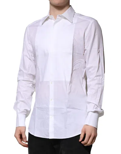 Dolce & Gabbana White Bib Cotton Poplin Gold Men Formal Shirt In White