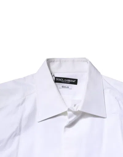 Dolce & Gabbana White Bib Cotton Poplin Gold Men Formal Shirt In White