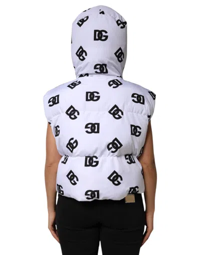 Dolce & Gabbana White Black Dg Mania Polyester Puffer Jacket In White