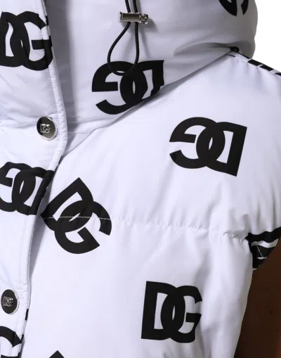 Dolce & Gabbana White Black Dg Mania Polyester Puffer Jacket In White