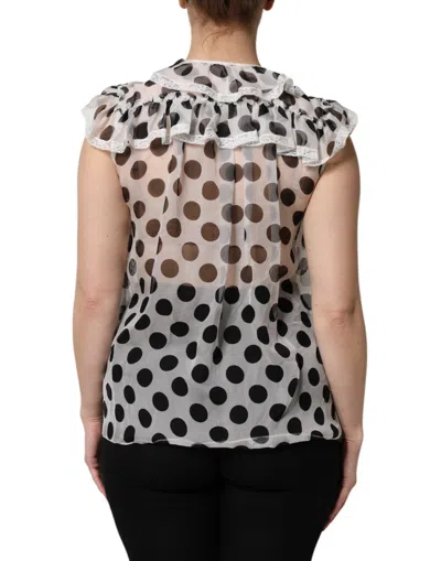 Dolce & Gabbana White Black Polka Dot Cotton Sleeveless Top In Multi