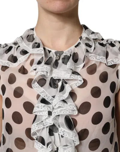 Dolce & Gabbana White Black Polka Dot Cotton Sleeveless Top In Multi
