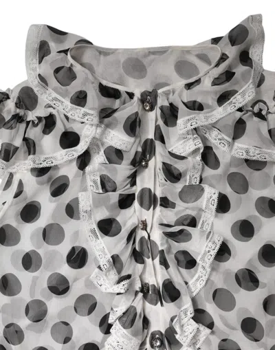 Dolce & Gabbana White Black Polka Dot Cotton Sleeveless Top In Multi