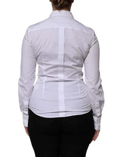 Pre-owned Dolce & Gabbana White Cotton Collared Long Sleeves Blouse Women's Top ()