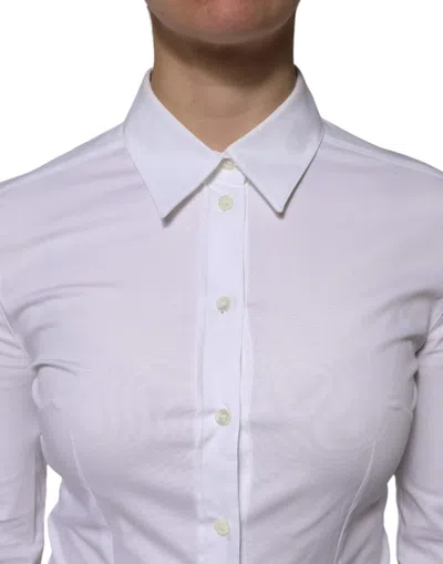 Pre-owned Dolce & Gabbana White Cotton Collared Long Sleeves Blouse Women's Top ()