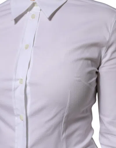 Pre-owned Dolce & Gabbana White Cotton Collared Long Sleeves Blouse Women's Top ()