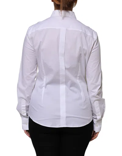 Dolce & Gabbana White Cotton Collared Long Sleeves Formal Top In White