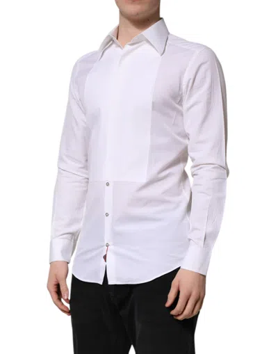 Pre-owned Dolce & Gabbana White Gold Cotton Poplin Dress Formal Men's Shirt ()