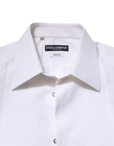 Pre-owned Dolce & Gabbana White Gold Cotton Poplin Dress Formal Men's Shirt ()