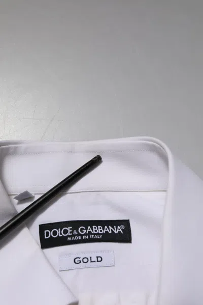 Pre-owned Dolce & Gabbana White Gold Cotton Poplin Dress Formal Men's Shirt ()