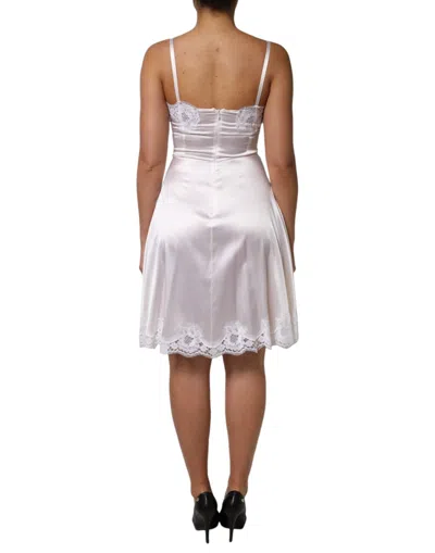 Dolce & Gabbana White Lace Gold Dg Logo Silk Dress Women's Sleepwear In White