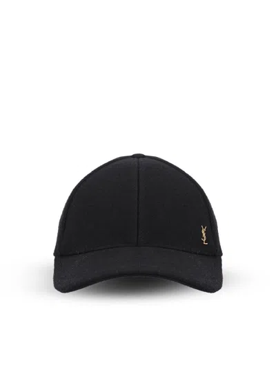 Saint Laurent Cassandra Felt Baseball Cap In Black