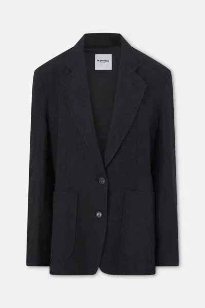 La Piscine Single-breasted Linen Blazer In Blue