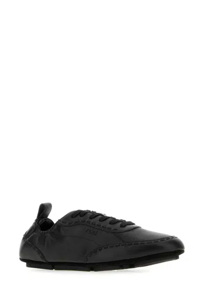 Fendi Calf Leather Sneakers With Subtle Branding In Black