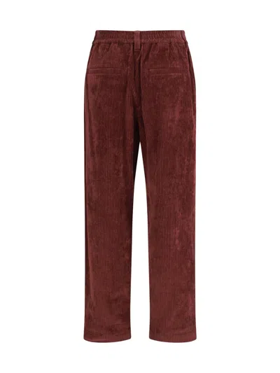 Brunello Cucinelli Soft Corduroy Pleated Straight-leg Ankle Pants In Burgundy