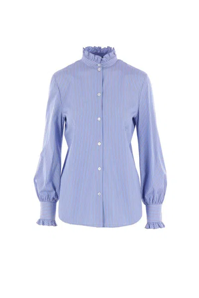 Valentino Light Blue Striped Shirt In Cotton
