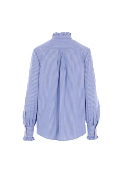 Valentino Light Blue Striped Shirt In Cotton