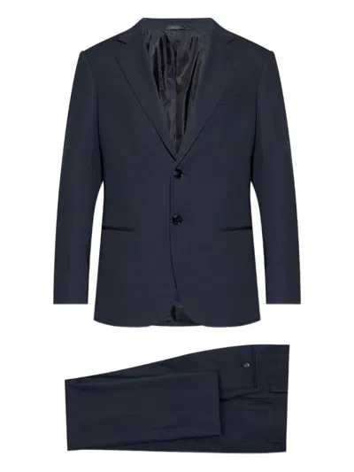 Giorgio Armani Wool Suit With Flap Pockets And Notch Lapel In Blue