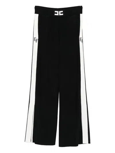 Elisabetta Franchi Palazzo Trousers With Shiny Side Bands Clothing In Black