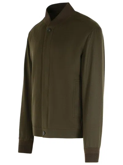 Zegna Chocolate Cashmere Bomber Jacket In Green