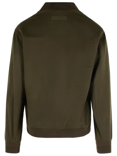 Zegna Chocolate Cashmere Bomber Jacket In Green