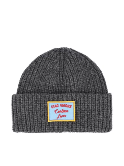 Giada Benincasa Ribbed-knit Logo-patch Beanie Hat In Gray
